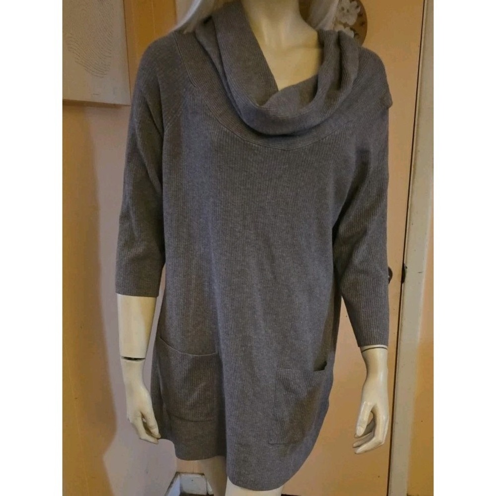 INC Brown Cowl Neck Y2K Retro Cozy Soft Sleeve Mini Dress Sz 0X